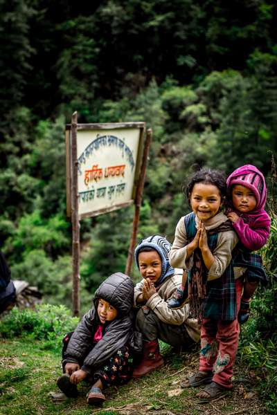 Children greeting us as we passed their village, Nepal