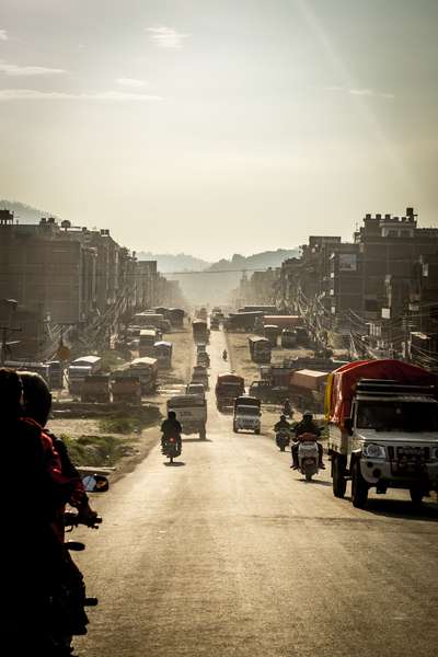 Dust and smog on the road into Kathmandu, Nepal