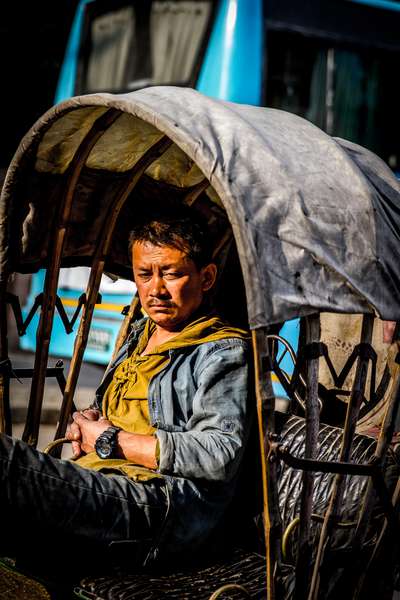 A rickshaw driver in Kathmandu, Nepal