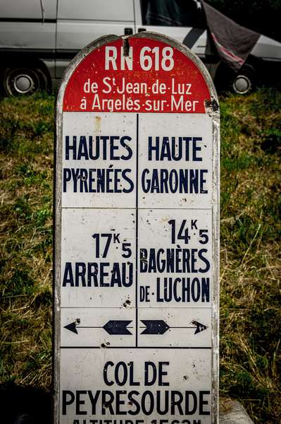 Signpost at the summit of the Col de Peyresourde - Tour de France 2017